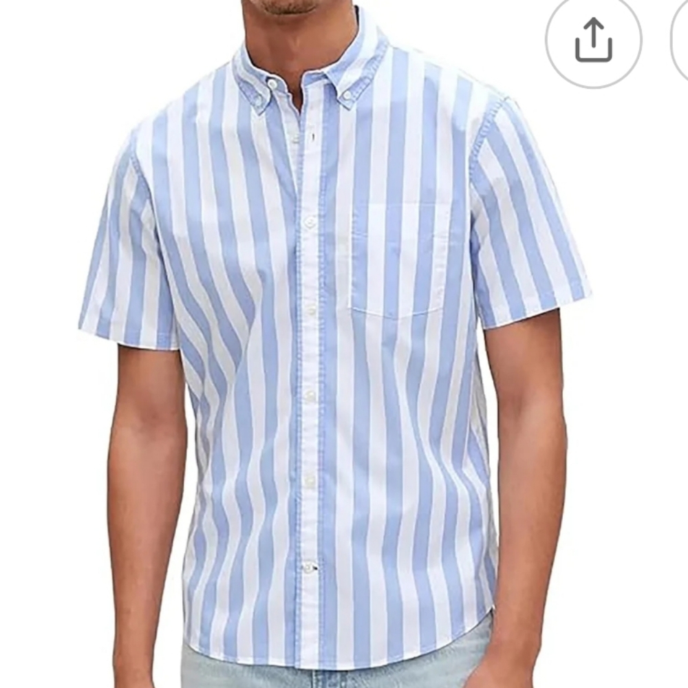 NWT GAP men's Blue & White Striped Stretch Poplin Standard Fit Button-Down, XL